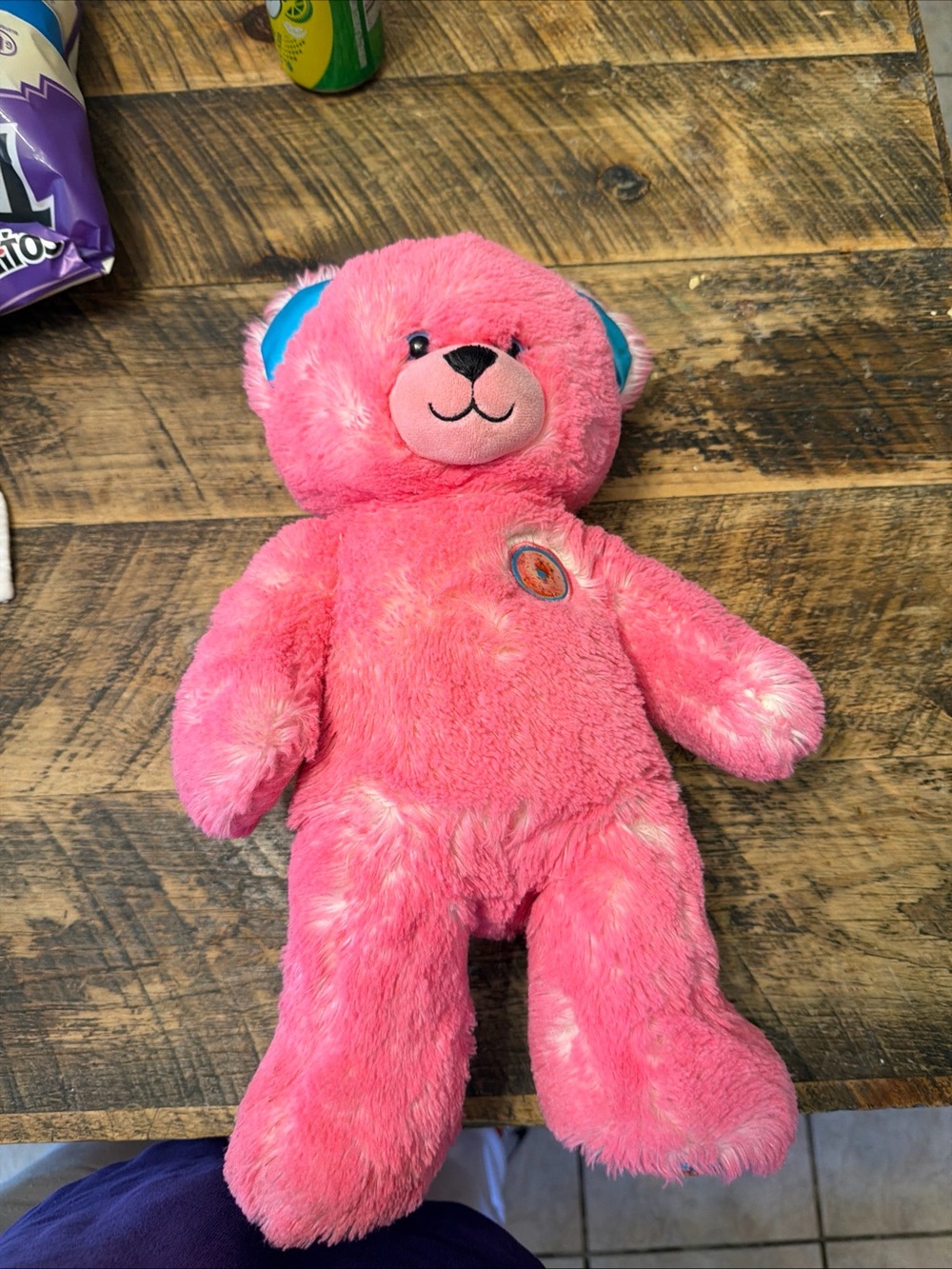 BAB Build A Bear Pink Fuchsia Donut Sprinkle Teddy Bear Plush Heart Beat Box 16"